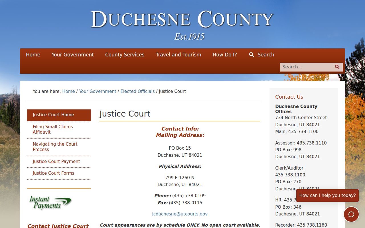 Duchesne criminal court record contact and scheduled appearance notice
