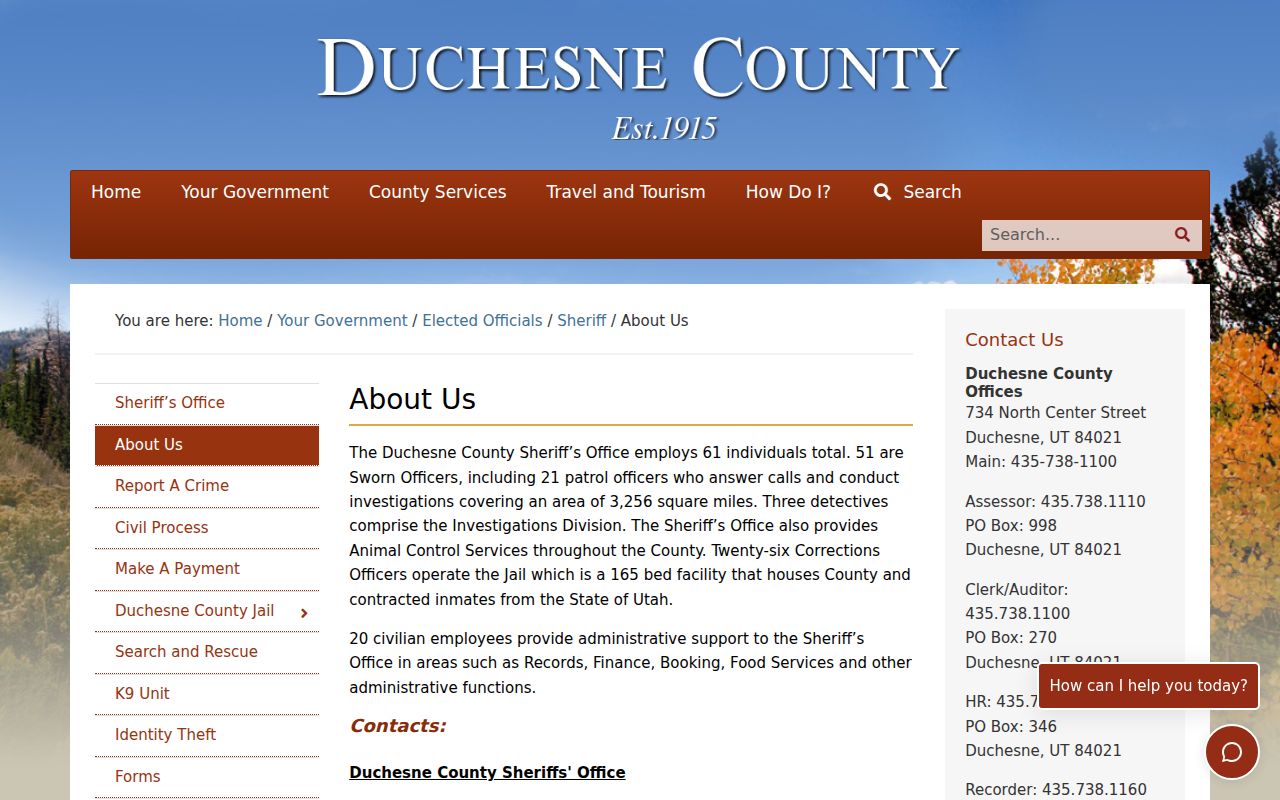 Duchesne County criminal record sheriff division contacts