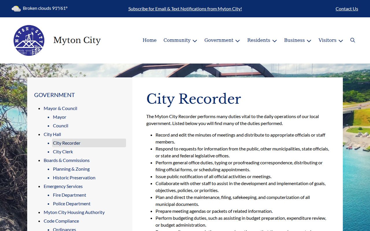 Myton criminal record request contact at the City Recorder office