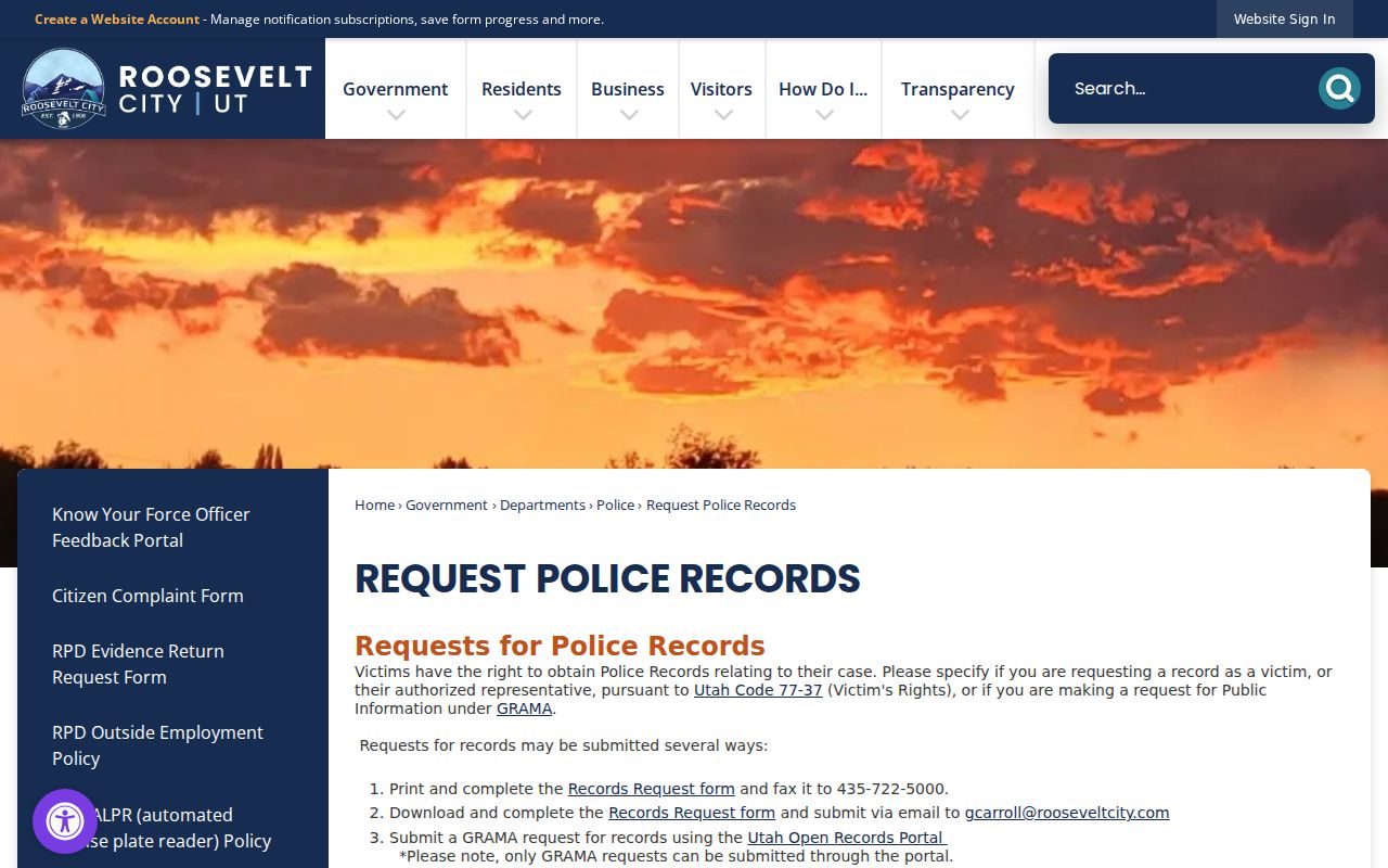 Roosevelt criminal records and four police report request channels